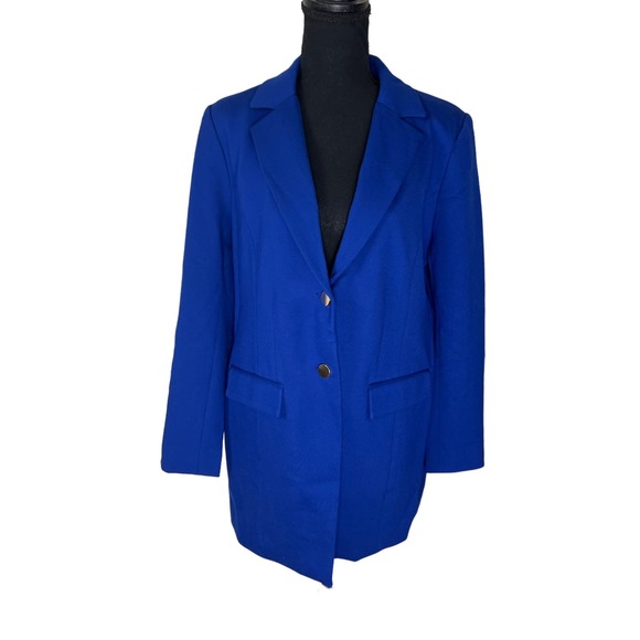 Dennis Basso Ponte Knit Lined Blazer With Pockets RICH ROYAL NWT SIZE 14 - Picture 2 of 7